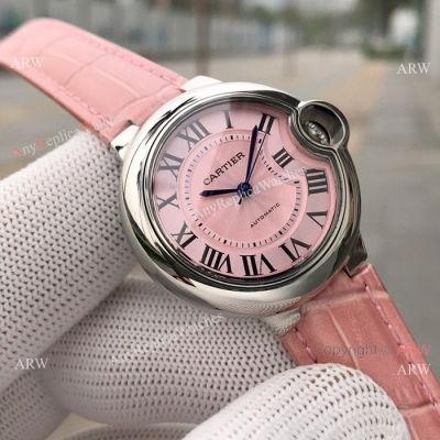 Swiss Quality Replica Cartier Ballon Bleu 33mm Watch SS Pink Dial